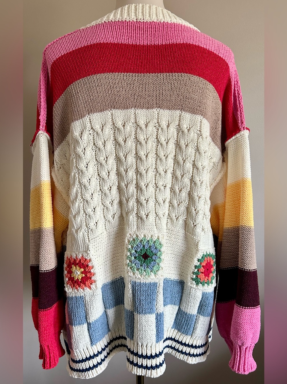 POL Striped, Multi-Coloured & Textured Knit Cardigan - Oversized. - Picture 5 of 11